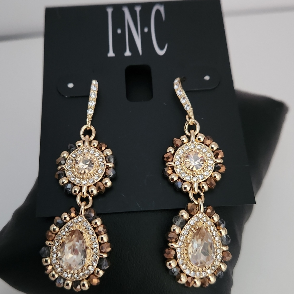 INC Neutral Double Drop Crystal Earrings